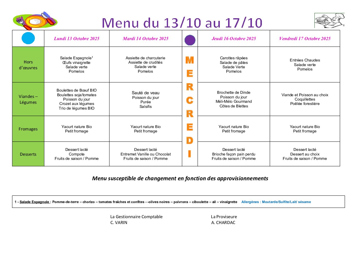 du 13 oct au 17 oct