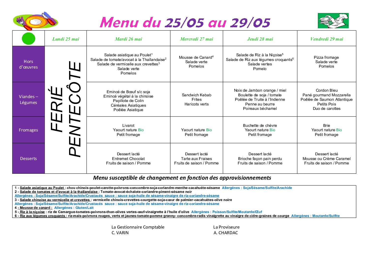 du 25 au 29 mai 26